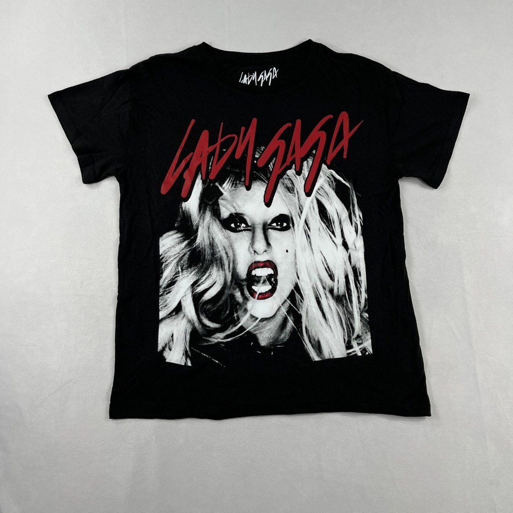 Lady Gaga Graphic T-Shirt Black Portrait Short Sleeve Music Merch Womens Size S
